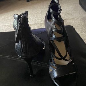 Nine West black strappey booties back zipper